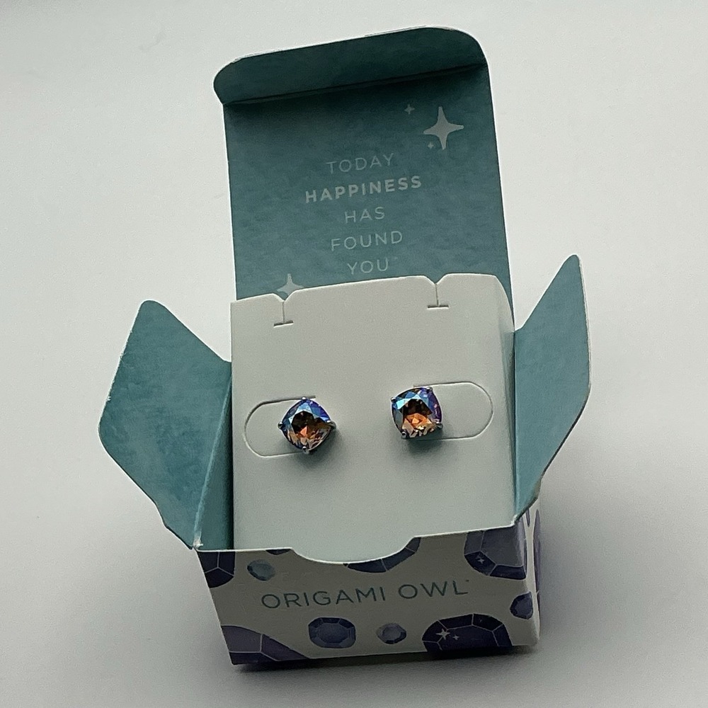 Origami Owl Mini Clara Stud Earrings Colorado Topaz Shimmer CER0124 NIB